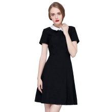 Kate Kasin Retro Vintage Short Sleeve Doll Collar High Stretchy Party Picnic Black Dress KK000388-1